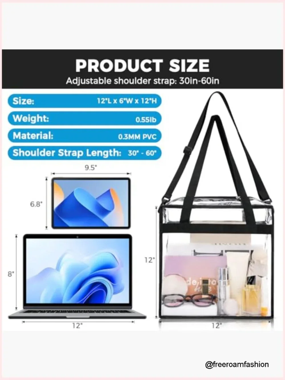 Stadium Approved Clear Tote Bag Crossbody with Adjustable Strap